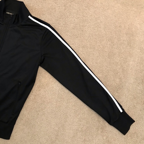 Forever 21 Sport Luxe Track Jacket Womens Medium Black White Stripe Zip Up - Picture 9 of 10